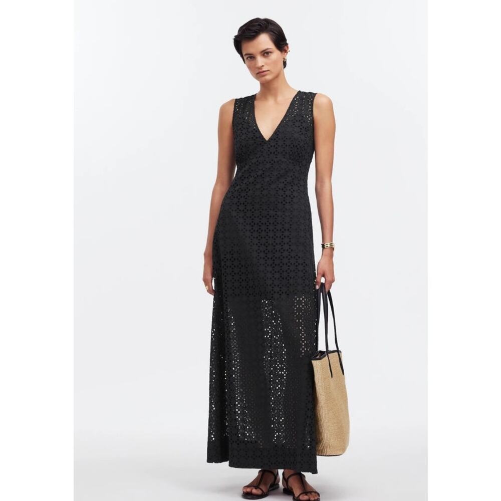 NWT Madewell Eyelet V-Neck Maxi Dress Black 00